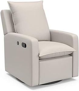 Storkcraft Timeless Reclining Glider (Ivory) -USB Charging Port, 360-Degree Metal Swivel Base, Manual Extending Foot Rest, Supportive Cushions, Durable Fabric