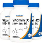 Nutricost Vitamin D3 5,000 IU, 240 Softgels (3 Bottles)