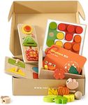 Tiny Land Montessori Toy Set for Babies 18-24 Months - 4-in-1 Wooden Learning Toys with Color Sorting, Lacing Beads, Shape Matching, and Seasons Puzzles