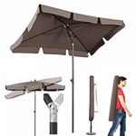 Sekey® 200 x 125cm Rectangular Parasol, Garden Parasol with Tilt Crank and Parasol Cover, Beach Umbrella for Garden Patio Beach Balcony Pool, UV 50+ Protection - Brown