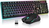 RedThunder K10 Wireless Gaming Keyboard and Mouse Combo, LED Backlit Rechargeable 3800mAh Battery, UK Layout Mechanical Feel Keyboard + 7D 3200DPI Mice for PC Gamer (Black)