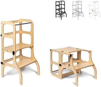 Ette Tete STEP'n'SIT® • Montessori Helper Tower - Table • Convertible 2-in-1 (With black clasps, Wooden)