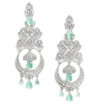 Zeneme Floral Shaped American Diamond Dangle Chandelier Earring For Women And Girls (Mint Rhodium)