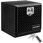 ARKSEN 18" Aluminum Truck Underbody Diamond Plate ToolBox w/T-Handle Latch Durable Pickup Trailer Storage Organizer Tool Box Key Lock, Black