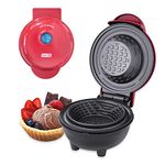 Dash DMWBM100GBRD04 Mini Waffle Maker for Breakfast, Burrito Bowls, Ice Cream and Other Sweet Deserts, Recipe Guide Included, Red