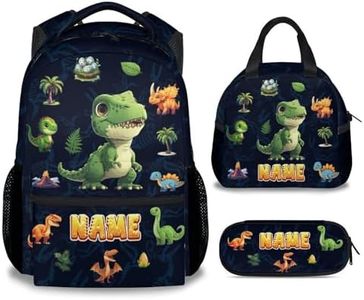 KNOWPHST Dinosaur Backpack for Boys 3 Pcs Set with Lunch Box and Pencil Case; Personalized Name School Bookbag for Kids Elementary Middle School 17 Inch