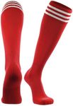 TCK Elite Finale 3 Stripe Soccer Socks (Scarlet/White, Medium)