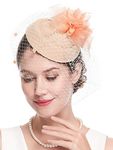 Cizoe Fascinator Hats for Women 20s 50s Vintage Pillbox Hat Kentucky Derby Fascinators Flower Veil Wedding Tea Party Hat, 1-peach, One Size