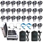 EXMAX EXD-6824 2.4G Wireless Tour Guide Headsets System Church Equipment with 9999 channels, Transmission Range Up to 100-150 Meters(328-492 ft),Ideal for Travel Team-2 Transmitters & 26 Receivers
