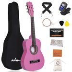 ADM 1/4 Kids Classical Guitar Kit, Junior Guitar Set for Beginnner with Gig Bag, Clip on Tuner, Strap, Picks, Extra Strings, Storage Bag and Cleaning Cloth (Pink, 30")