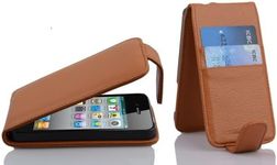 Cadorabo Case Works with Apple iPhone 4 / iPhone 4S in Saddle Brown - Flip Style Case Made of Faux Leather with Card Slot - Wallet Etui Cover Pouch PU Leather Flip