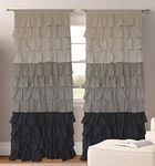 Dekor World Cotton Three in one Ultimate Ruffle Rod Plaid Curtain Set (Grey, 7)