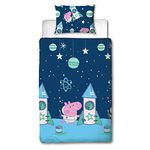 George Pig Peppa Pig Official Junior Single Duvet Cover | Space Rocket Design | Children’s Kids Bedding Set & Pillowcase, Blue