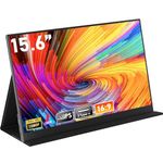 HONGO Portable Monitor 15.6" 1080P FHD Laptop Monitor Screen IPS, Plug&Play Extender Monitor Built-in Dual Speakers, Second Screen for Laptop/PC/Mac/PS345/X-bo with USB C Port & Smart Cover