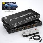 8K HDMI Switch 3 in 1 Out, HDMI 2.1 Switch Splitter 8K@60Hz with IR Remote, HDMI Switcher Selector 3 Port for Xbox PS5 PS4 PC TV