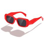 kimorn Rectangle Trendy Sunglasses for Women Men Retro Trendy Sun Glasses 90’s Vintage Square Frame (Red Frame Grey Lens)