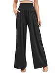 Famulily Ladies Comfy Stretch Yoga Sweatpants Trendy Smocked High Rise Wide Leg Athletic Lounge Pants Black M