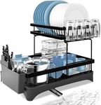 Lucario 2 Tier Dish Drying Rack Carbon Steel Small Dish Rack for Kitchen Counter,Plate Drying Rack for Pots and Pans,Space Saving Dish Drying Rack (570 Rack)