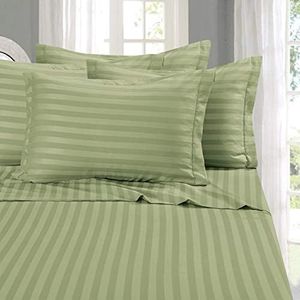 Elegant Comfort Best, Softest, Coziest 6-Piece Sheet Sets! - 1500 Premier Hotel Quality Luxurious Wrinkle Resistant 6-Piece Damask Stripe Bed Sheet Set, Queen Sage/Green