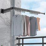 BHeadCat Laundry Clothes Drying Rack Wall Mounted, Retractable Stainless Steel Tri-Collapsible Garment Rack with Hooks, Easy to Install, Strong Load-Bearing for Balcony, Bathroom, Bedroom (3 Rods)