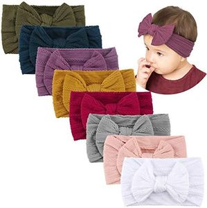 Makone 8PCS Baby Nylon Headbands Hair Accessories Hair Bows Headband for Baby Girls Babies Newborn Infant Toddler 0-3 0-6 6-12 Months
