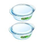 Pyrex Essentials Glass Round Casserole Dish with Lid 1.0L Transparent (Pack of 2)