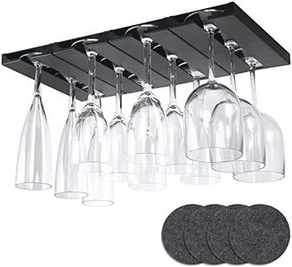 PTBeenta Plastic Wine Glass Rack, No Drilling Wine Glasses Holder Under Shelf & Cabinet, Hanging Stemware Rack Organizer Hanger for Bar Cabinet Kitchen, 4 Pack, Black, 4 Coasters Included