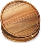 Hamdan Collection Acacia Wood Dinner Plates, 3 Pieces. Wooden Charger Plate, 10 inches Round, appetiser Salad Plates, Dessert Serving Trays, and Snack Platters-Natural