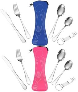 Juego de Cubiertos Acero Inoxidable,2 Piezas Bolsa Para Cubiertos,Juego de Trabajo Cubiertos para Exteriores,Funda de Viaje Tenedores Cuchara Cuchillos Abrebotellas Para Camping,Picnic,Escuela