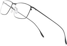 FONEX Metal Square Eyeglasses,Full Rim Lightweight Glasses Frame for Men 8105 (Black)