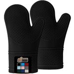 Gorilla Grip Heat Resistant Silicone Oven Mitts Set, Soft Quilted Lining, Extra Long, Waterproof Flexible Gloves for Cooking and BBQ, Kitchen Mitt Potholders, Easy Clean, Set of 2, Black