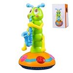 Caterpillar Kids Electric Dancing Saxophone Caterpillar Toy with Music and LED Light Automatic Dancing Toy for 0-3 Year Olds Kids Learning Toys (Without Battery)