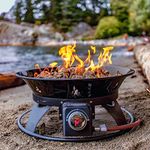 Outland Portable/Handheld Gas Fire Pit Bowl - 17.5 KW Rust Resistant Round Outdoor Patio Heater with Handheld Base, Lava Rocks & Hose