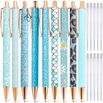 mumrap 9 Pcs Sparkly Pens for Women Fancy Pens with 10 Pcs Black Ink Refills Glitter Pretty pen sets for Ladies Office School Gifts(Blue)