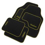 JVL Personalised Universal Black Carpet Car Mat Set with Yellow Embroidered Mats