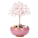 CrystalTears Rose Quartz Crystal Tree Copper Wire Wrapped Gemstone Tree Life Feng Shui Money Tree Pink Handmade Stone Tree for Home Office Decor Crystal Gifts for Christmas Birthday Good Luck