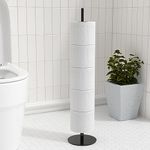 Matte Black Toilet Paper Holder Stand for Bathroom Toilet Paper Storage, Stainless Steel Free-Standing Toilet Paper Holder Hold 5 Paper Rolls