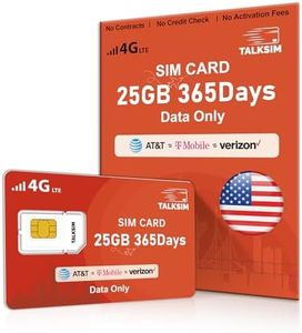 Data SIM Card 25GB 365Days Support AT&T, Verizon and T-Mobile, 4G LTE Prepaid USA SIM Card Compatible with Unlocked Security Camera/Mobile WiFi Hotspot/Tablet/Router iot Devices
