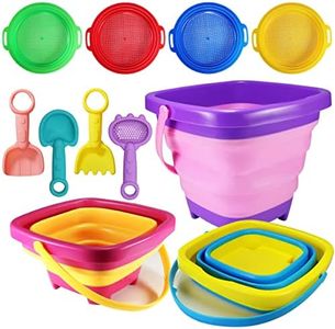 Holady Beach Toys for Kids,Collapsible Buckets and Sand Sifter Sieves Set for Kids and Adult,Foldable Pail Bucket Multi Purpose for Beach,Holding Water,Camping,Ice Bucket and Fishing Tub
