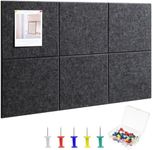 Large Cork Board 36" x 24", 6 Pack Felt Wall Tiles with Colored 30 Pcs Pushpins, Bulletin Board with Removable Self-Adhesive Strips, Pin Board Cork Boards for Walls Office Home-Dark Gray