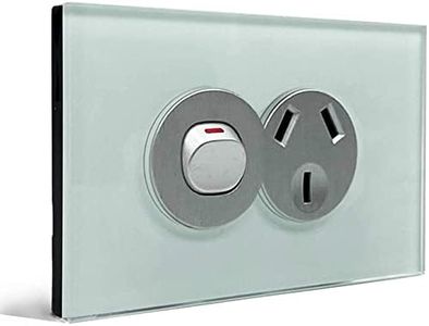 Contech CLSOL Australia Standard Single Power Point, Ocean Blue Glass Panel, SAA Approved GPO, Silver Textured Wall Socket Outlets, Push Button, 10A 250V