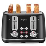 4 Slice Toaster, 1.5" Extra Wide Stainless Steel Slots, High Lift Lever, Dual Controls, Removable Crumb Tray, 6 Shade Settings, Bagel & Frozen, Black