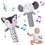 Yorgewd 2 Pack Baby Rattle Toys 0-6 Months, Newborn Black and White Sensory Toys Sensory Plush Soft Toy for Babies Boys Girls Toddlers 0-12 Months