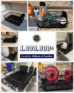 Kitsure Large Dish Drainer Rack – Black, Countertop Drying Organizer