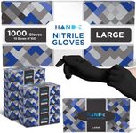 Hand-E Touch Black Nitrile Disposable Gloves Large - 1000 Count Case of Latex Free Powder Free Food Safe Cooking and Cleaning Gloves, Plastic Food Prep Gloves - Bulk Supply