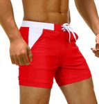 MAGCOMSEN Swim Underwear for Men Long Swimwear Lightweight Beach Shorts Mesh Liner Beach Surfing Shorts Board Shorts for Men Quick Dry Red