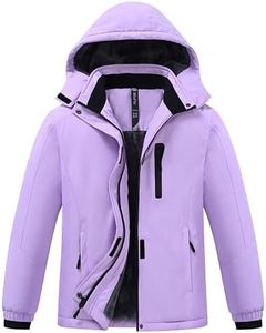 MoFiz Girls Ski Jacket Fleece Lined Winter Coat Outdoor Snow Ski Coats Snowboard Winter Jackets with Hood Pale Purple L
