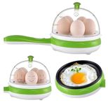 MADHURAM ENTERPRISE Single Handle 7-Egg Boiler & Frying Pan Machine, Non-Stick Steamer & Pan, Green, Plastic, 2-in-1 Egg Boiler & Omelette Maker