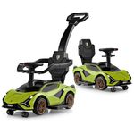 GYMAX 3 in 1 Kids Ride on Push Car, Licensed Lamborghini Push Along Car with Handle, Guardrails, USB Port, Music & Lights, Underneath Storage, Toddler Sliding Car for 18-60 Months Boys Girls (Green)