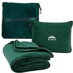 BlueHills Premium Soft Travel Blanket Pillow Airplane Flight Blanket Throw in Soft Bag Pillowcase Compact Pack Large Blanket for Travel Green (Dark Green T010)